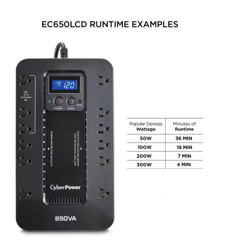 650VA 120-Volt 8-Outlet UPS Battery Backup