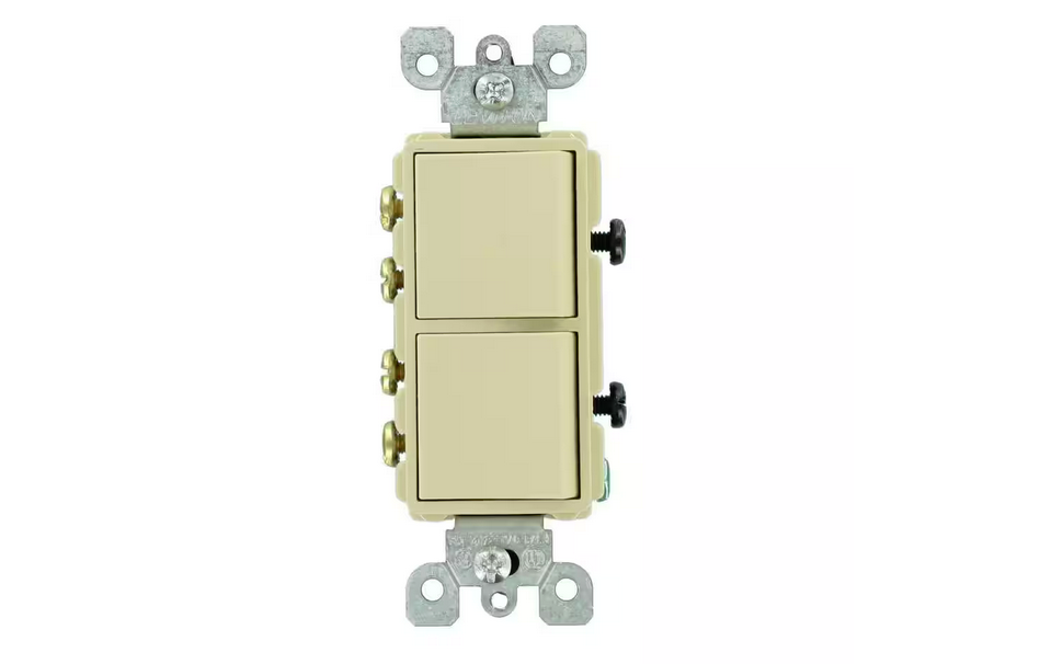 15 Amp Decora Commercial Grade Combination Two 3-Way Rocker Switches, Ivory - 91002371768