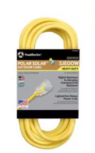 100 ft. 12/3 SJEOW Outdoor Heavy-Duty T-Prene Extension Cord with Power Light Plug - 91002811031