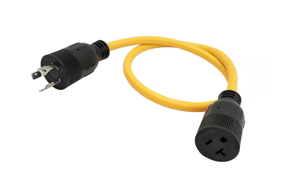 3 ft. 12/3 3-Wire 20 Amp 3-Prong Locking Plug NEMA L6-20P to 15 Amp 125-Volt 5-20R(T-Blade 5-15R) Adapter Cord - 91006383126
