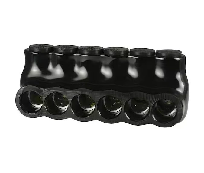 6 - 2/0 AWG 6-Ports UL 486 Multi-Tap Connector Insulated Single Sided Entry, Black - 91004501498