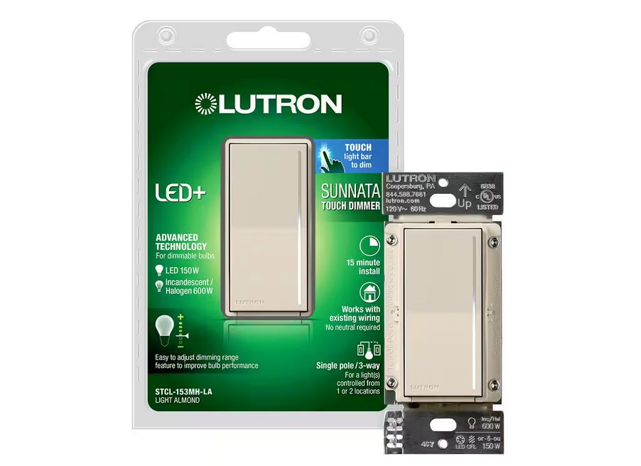 Sunnata Touch Dimmer Switch, for LED and Incandescent Bulbs, 150W/3 Way or Multi Location, Light Almond (STCL-153M-LA) - 91007553008