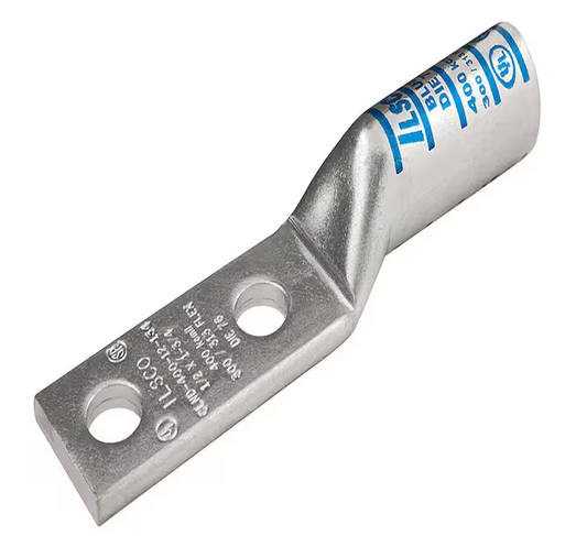 Surecrimp Copper Compression Lug Connector, Conductor Size 3/0, 2 Holes, Long Barrel (2-Pack) - 91006426783