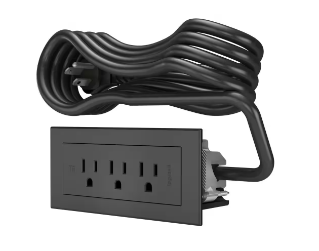 6 ft. Cord 15 Amp 3-Outlet radiant Recessed Furniture Power Strip, Black - 91005774473