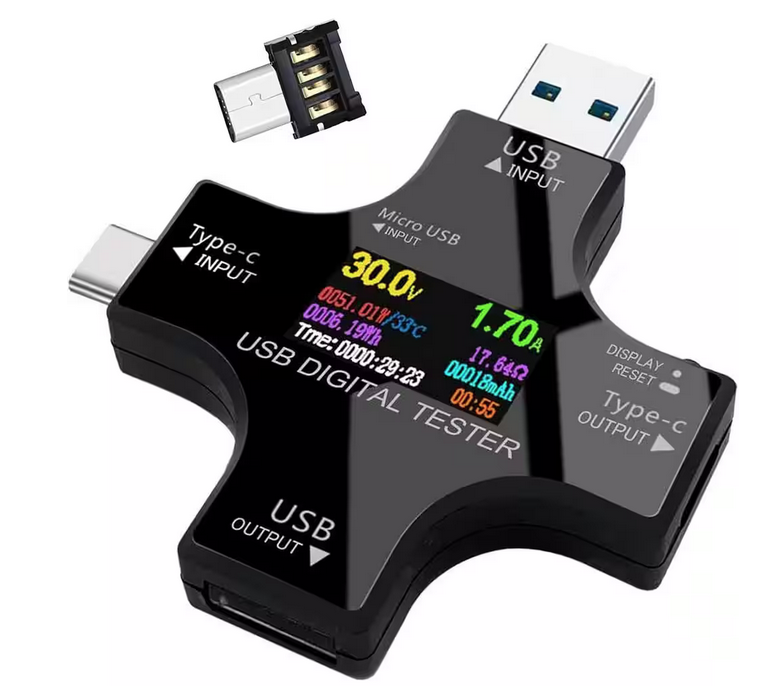 30 Volts USB Digital Multimeter Amperage Power Capacity Reader and USB C Current Voltmeter and Voltage Monitor Tester - 91010701010