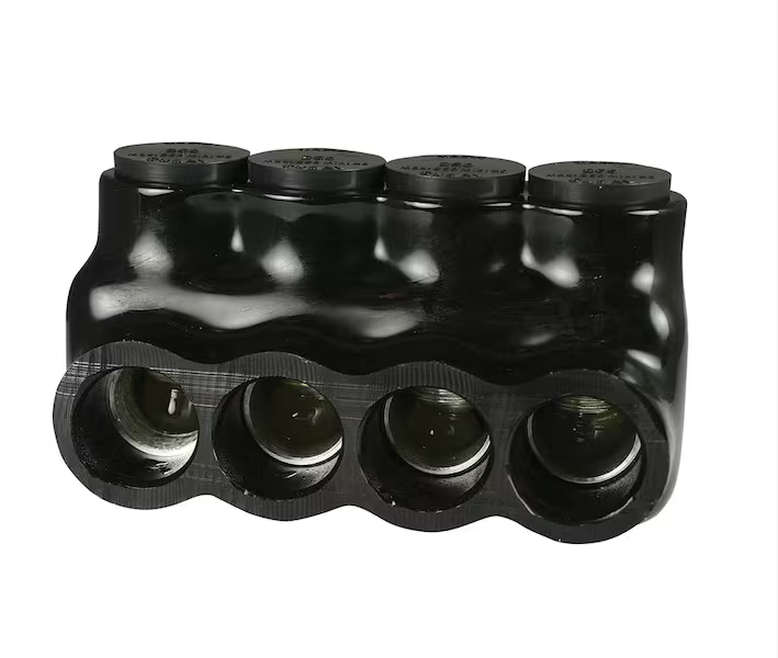 6 AWG - 250 MCM 600-Volt 4-Ports Multi Tap Connector, Insulated Single Sided Entry, Black - 91004501536