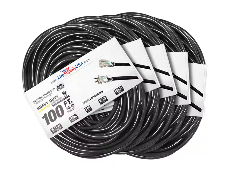 100 ft. 14-Gauge/3-Conductors SJTW 13 Amp Indoor/Outdoor Extension Cord with Lighted End Black (5-Pack) - 91012243399