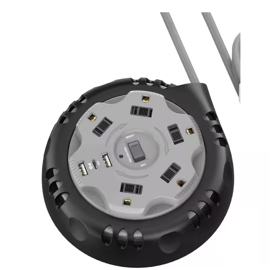 5-Outlet Power Strip Surge Protector with 10 ft. Cord Reel, PD 20-Watt USB C, 5 AC Outlets & 2 USB A Ports in Gray - 91012166232