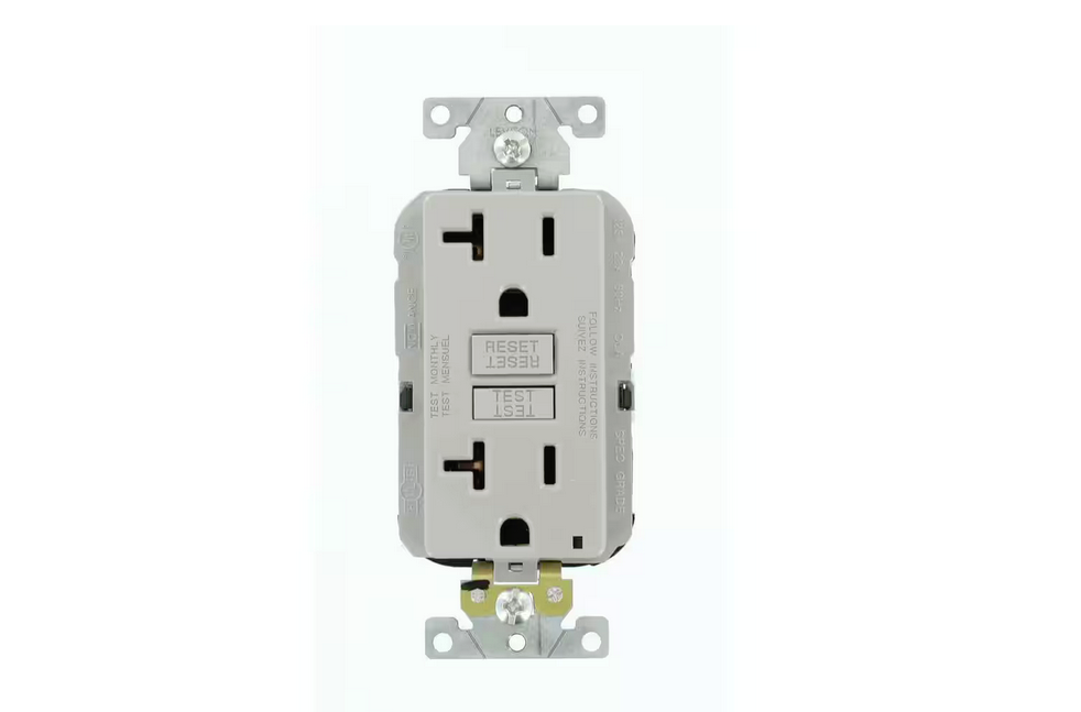 20 Amp Lev-Lok Modular Wiring Device SmartlockPro Industrial Grade GFCI Outlet, Gray