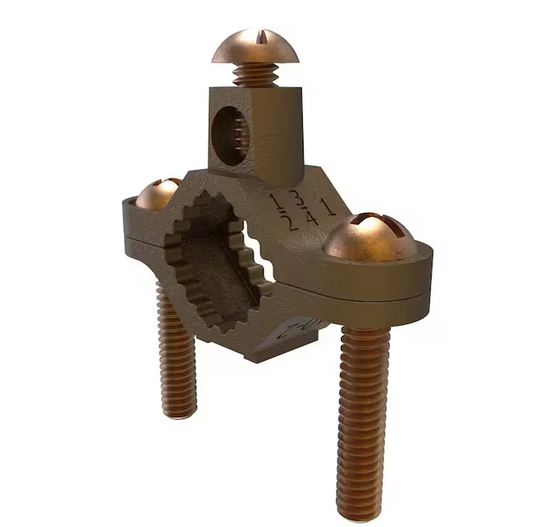 Permaground Direct Bury Brass Ground Clamp, Conductor Range 2-10, Pipe Sizes 1/2 to 1in (2-Pack) - 91006426741