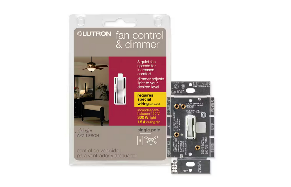 Toggler 1.5 Amp Single-Pole 3-Speed Combination Fan and Light Control, White (AY2-LFSQ-WH) - 91000521633