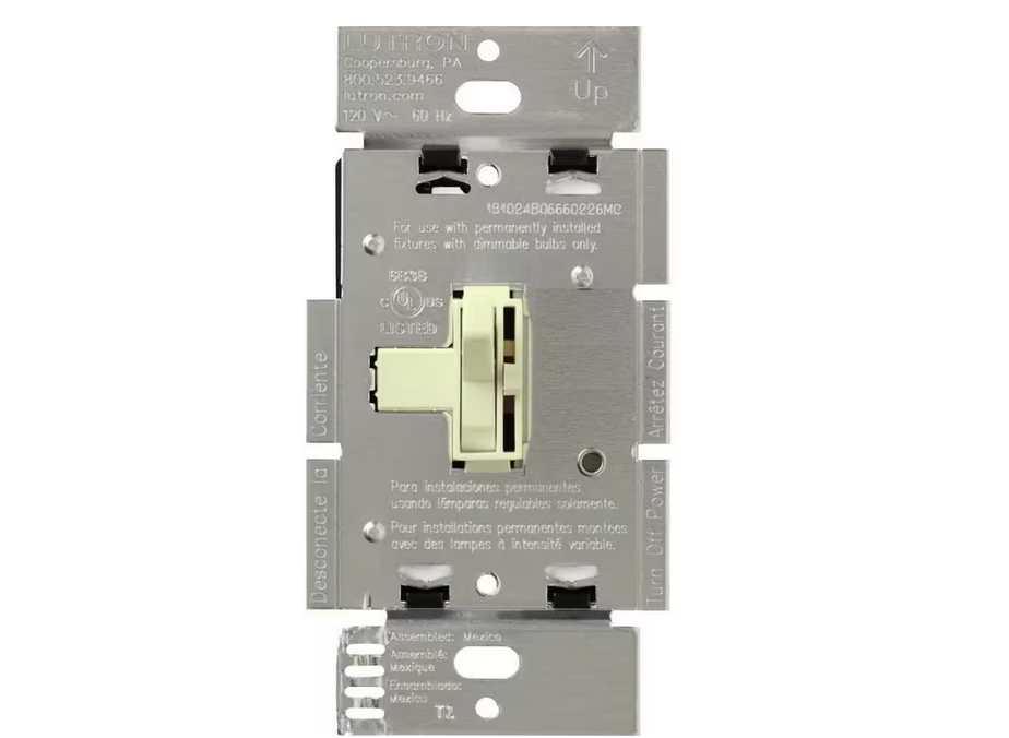 Toggler Dimmer Switch for Incandescent and Halogen Bulbs, 1000-Watt, Single-Pole or 3-Way, Almond (AY-103P-AL)