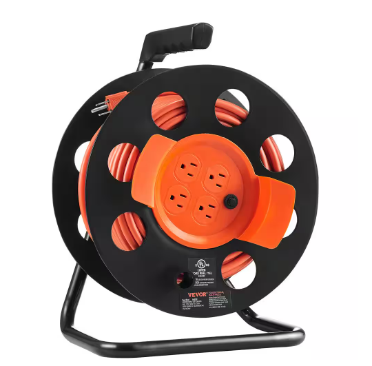 100 ft. 14AWG/3C 13 Amp Extension Cord Reel SJTOW Power Cord with 4 Outlets, Dust Cover, Handle Circuit Breaker for Home - 91010608781