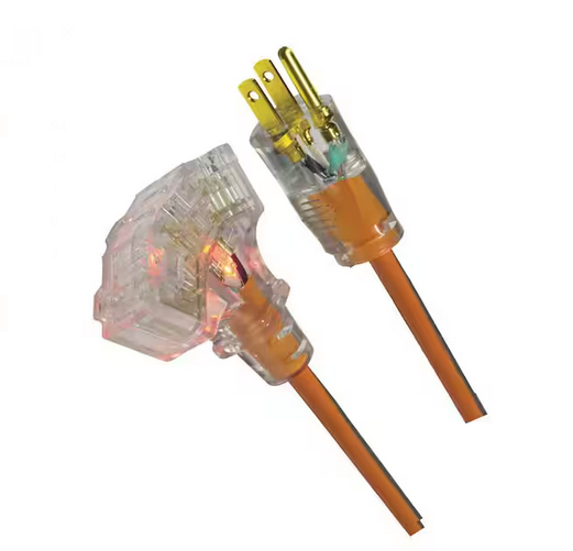 2 ft. 12/3 Heavy Duty Indoor/Outdoor Extension Cord with Multiple Outlet Triple Tap Lighted End, Orange/Grey - 9461442