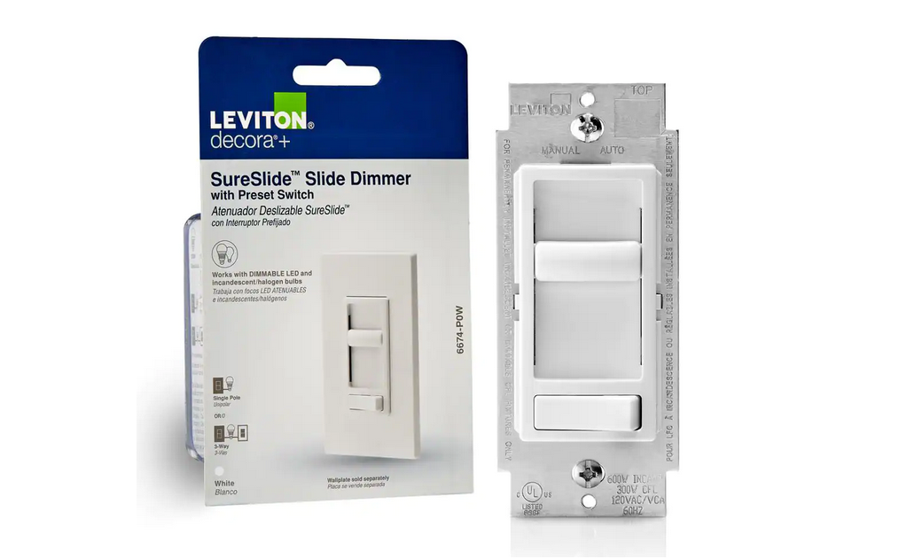 SureSlide Universal 150-Watt LED and CFL/600-Watt Incandescent Dimmer, White - 9125569