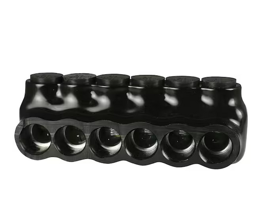 6 - 3/0 AWG Multi Tap Connector, Insulated Single Sided Entry, Black, 6 Ports, 600-Volt, UL 486, (1-Pack) - 91004501565