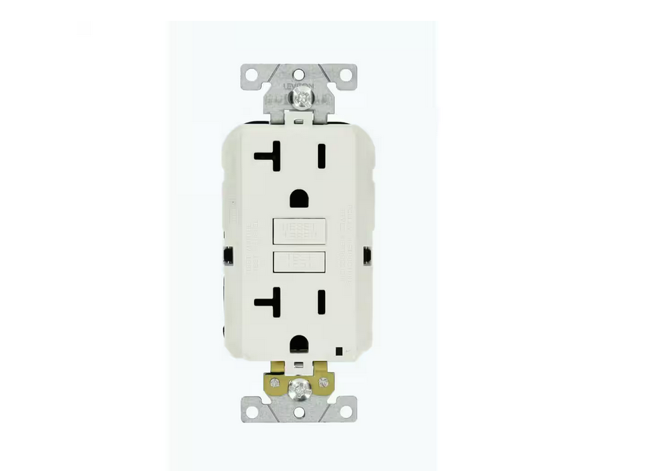 20 Amp Lev-Lok Modular Wiring Device SmartlockPro Industrial Grade GFCI Outlet, White
