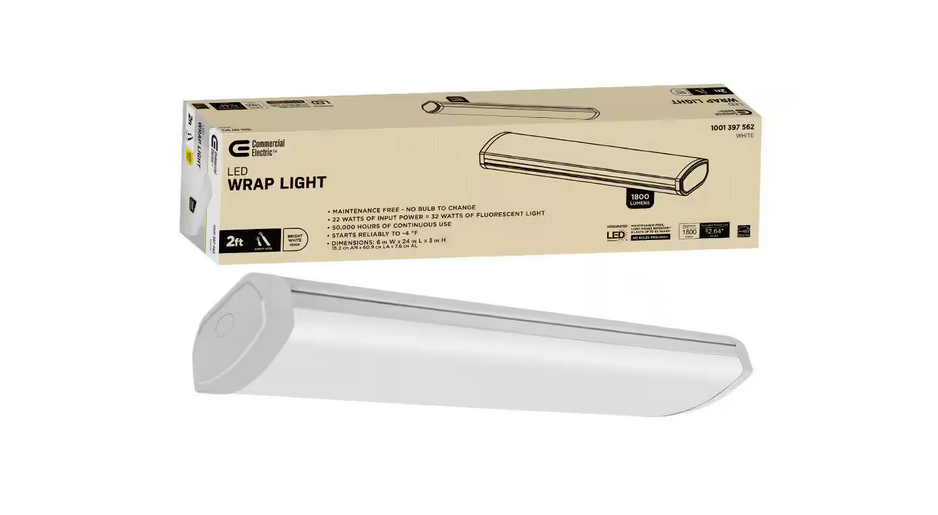 2 ft. 32-Watt Equivalent 1800 Lumens White Integrated LED Shop Light Garage Light Workshop 4000K Bright White - 91009542682