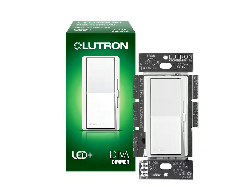 Diva LED+ Dimmer Switch for Dimmable LED and Incandescent Bulbs, 150-Watt/Single-Pole or 3-Way, White (DVCL-153PR-WH) - 9396508