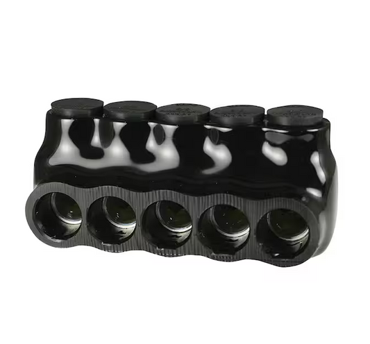 6 - 2/0 AWG 5-Ports UL 486 Multi-Tap Connector Insulated Single Sided Entry, Black - 91004501494