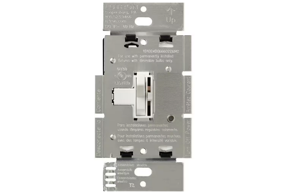 Toggler Dimmer Switch with Night Light, 1000-Watt, Single-Pole, White (AY-10PNL-WH)