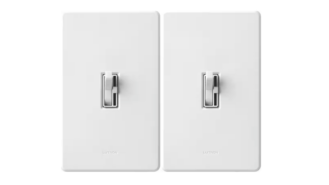 Toggler LED+ Dimmer Switch w/Wallplate for Dimmable LED Bulbs, 150W/Single-Pole or 3-Way, White (TGCL-2PK-WHW) (2-Pack)