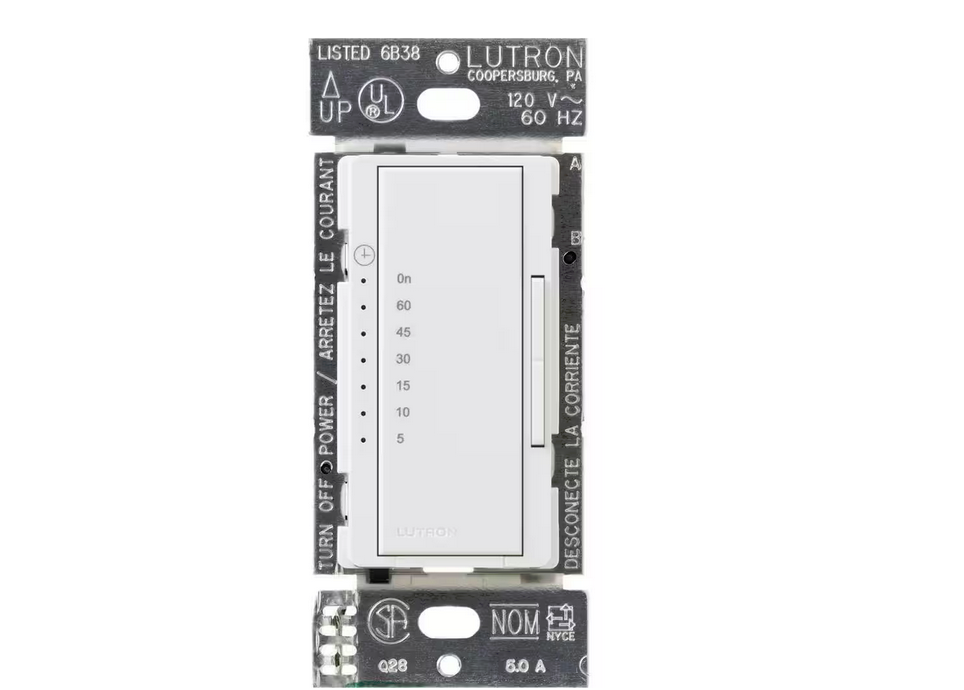 Maestro Digital Timer Switch, 5-Amp Fan/600-Watt Incandescent Bulbs, White (MA-T51H-WH) - 9160669