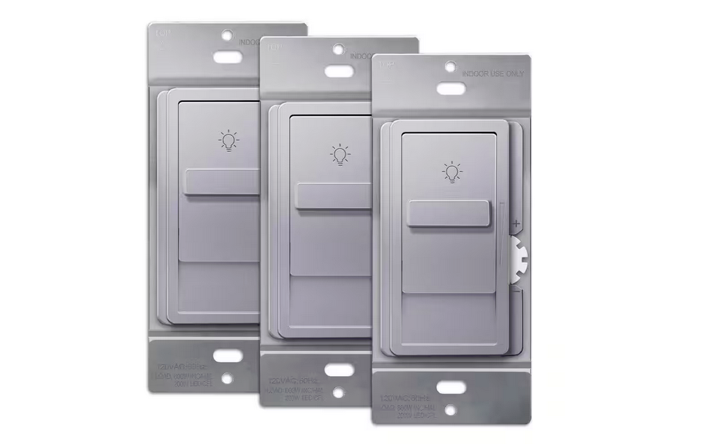Kalide 200-Watt Single Pole Slide Dimmer Light Switch, No Neutral, Silver (3-Pack) - 91009754078