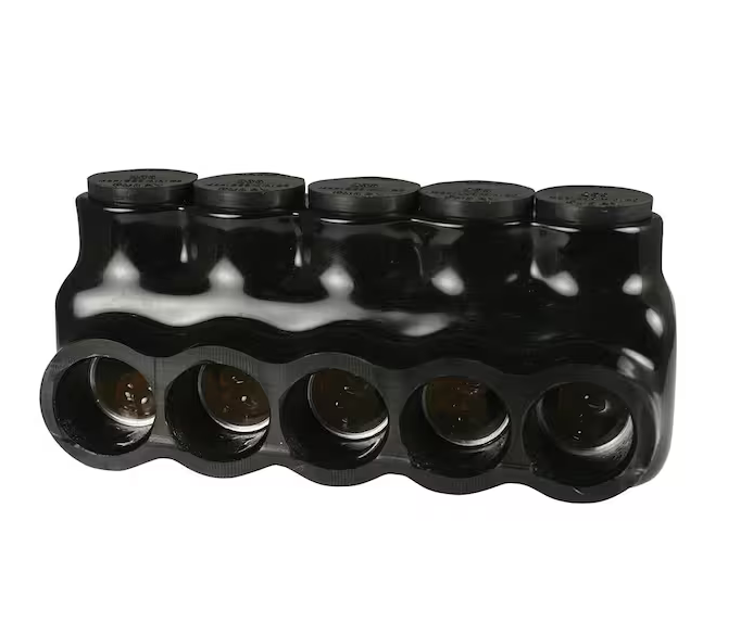 6 AWG - 250 MCM 600-Volt 5-Ports Multi Tap Connector, Insulated Single Sided Entry, Black - 91004501539