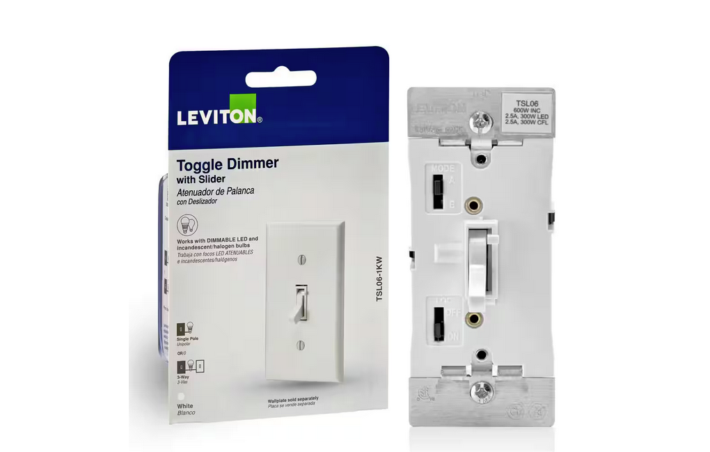 300-Watt Dimmable LED/CFL 600-Watt Incandescent and Halogen Toggle Slide Universal Dimmer, White - 91002374959