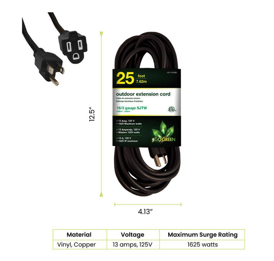 25 ft. 16/3 SJTW Outdoor Extension Cord -Black (2-Pack)