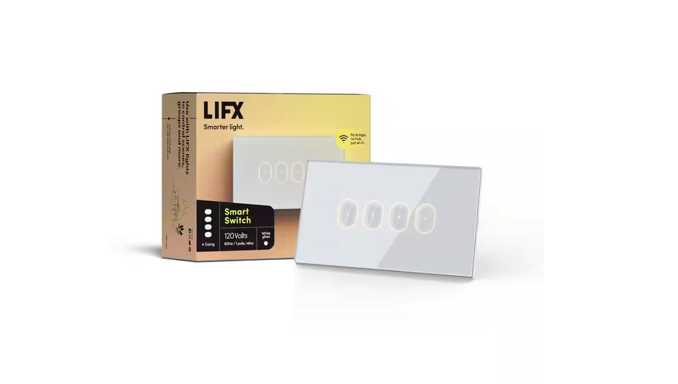 Smart Wi-Fi Connected White Touch Light Switch for Dimmable 210W LED and 650W Incandescent Bulbs, Single-Pole 4-Buttons - 91008982188