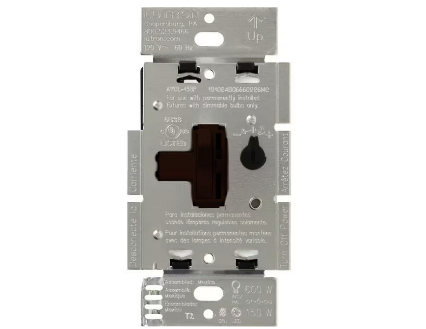 Toggler LED+ Dimmer Switch for Dimmable LED and Incandescent Bulbs, 150W/Single-Pole or 3-Way, Brown (AYCL-153P-BR) - 91000519814
