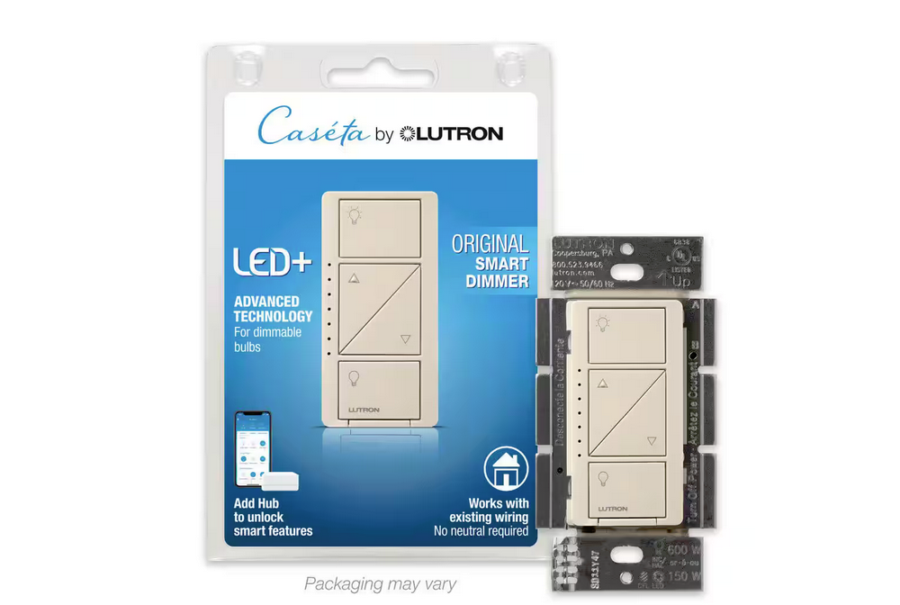 Caseta Smart Dimmer Switch for Wall & Ceiling Lights, 150W LED, Light Almond (PD-6WCL-LA) - 91001207654