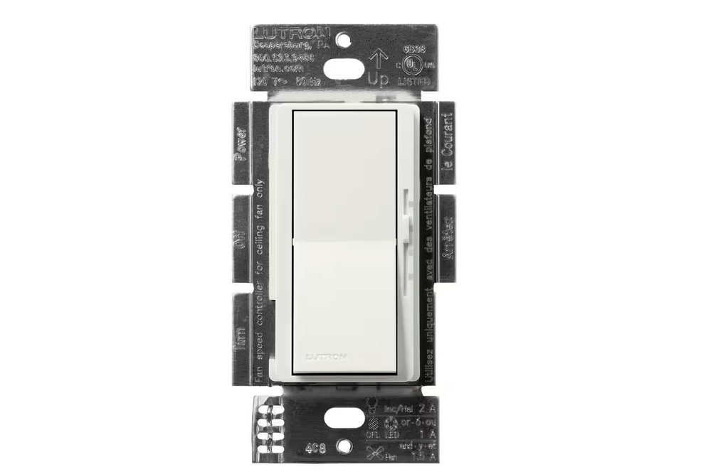 Diva 3-Speed Fan Control and Light Switch, Single-Pole/3-Way, 1.5A Fan/1A LED, Architectural White (DVSCFSQ-LF-RW) - 91009500307