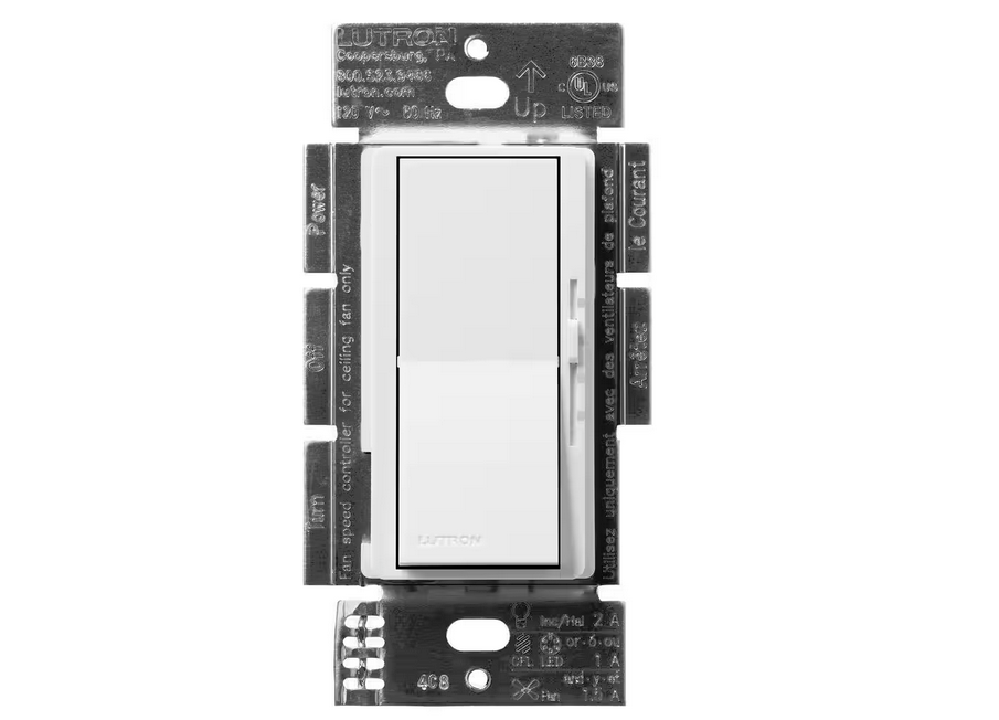 Diva 3-Speed Fan Control and Light Switch, Single-Pole/3-Way, 1.5A Fan/1A LED, Snow (DVSCFSQ-LF-SW) - 91002765062