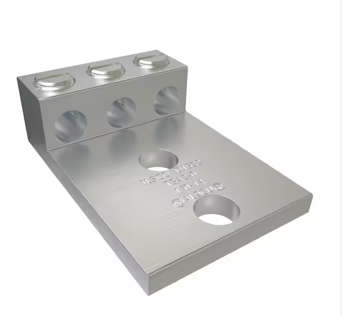Aluminum Mechanical Lug Connector, Conductor Range 1/0-14, 3 Ports, 2 Holes, 3/8 in. Bolt Size, Tin Plated - 91006426898