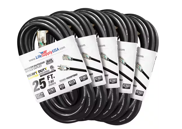25 ft. 10-Gauge/3-Conductors SJTW Indoor/Outdoor Extension Cord with Lighted End Black (5-Pack) - 91012243248