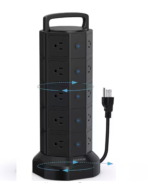 6.5 ft. Heavy-Duty Extension Cord, Surge Protector Power Strip Tower with 20 AC Outlets, 6 USB Ports - Black - 91010577810