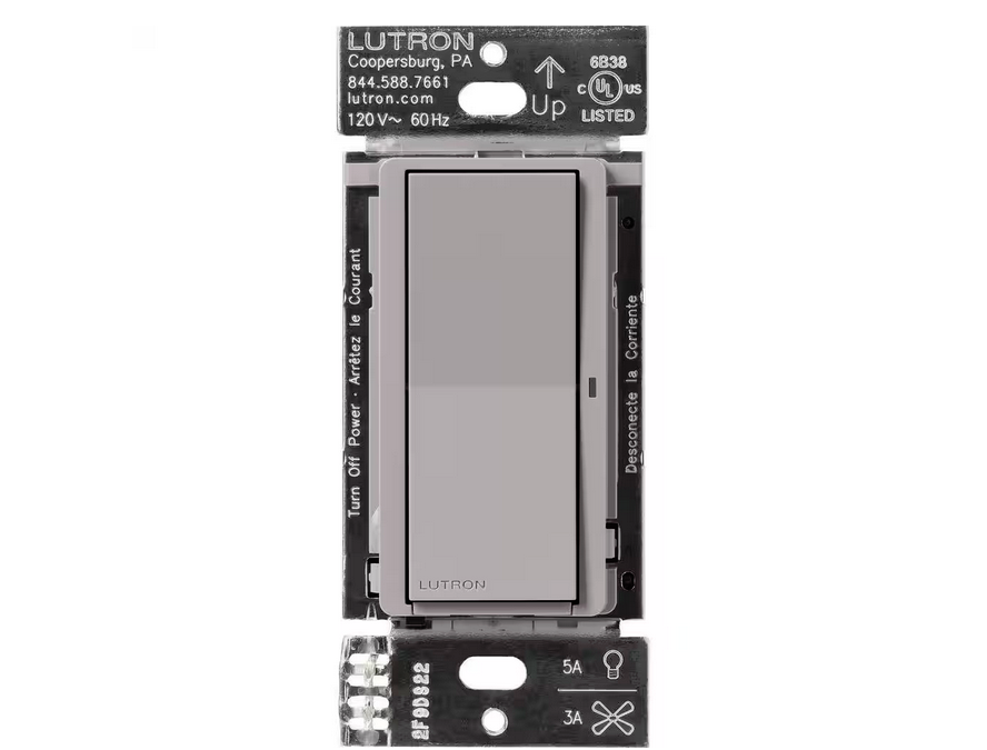 Claro Smart Switch for Caseta, On/Off Control of Lights/Fans, 5-Amp/Neutral Wire Required, Gray (DVRF-5NS-GR) - 91009033161