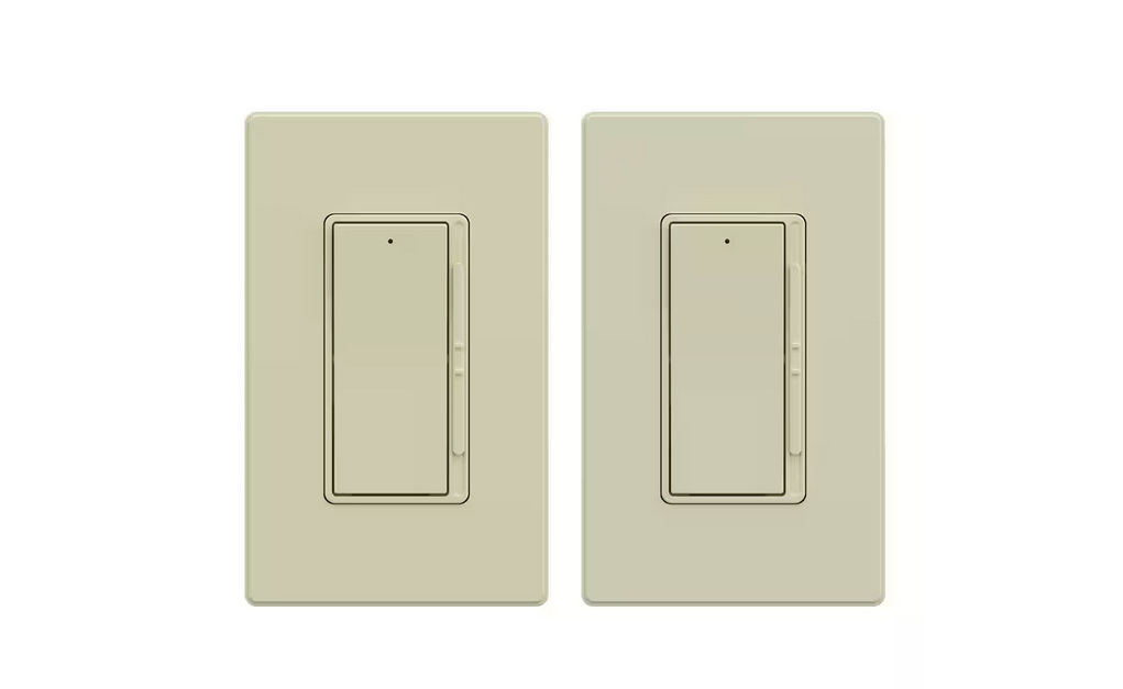Slide 300-Watt Single Pole 3-Way Dimmer, Rocker Paddle, Wall Plate Included, Light Almond (2-Pack) - 91006206328
