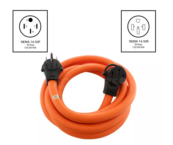 50 ft. 50 Amp 125-Volt/250-Volt NEMA 14-50 6-Gauge Indoor/Outdoor Orange Power Cord with Handles - 91011284531