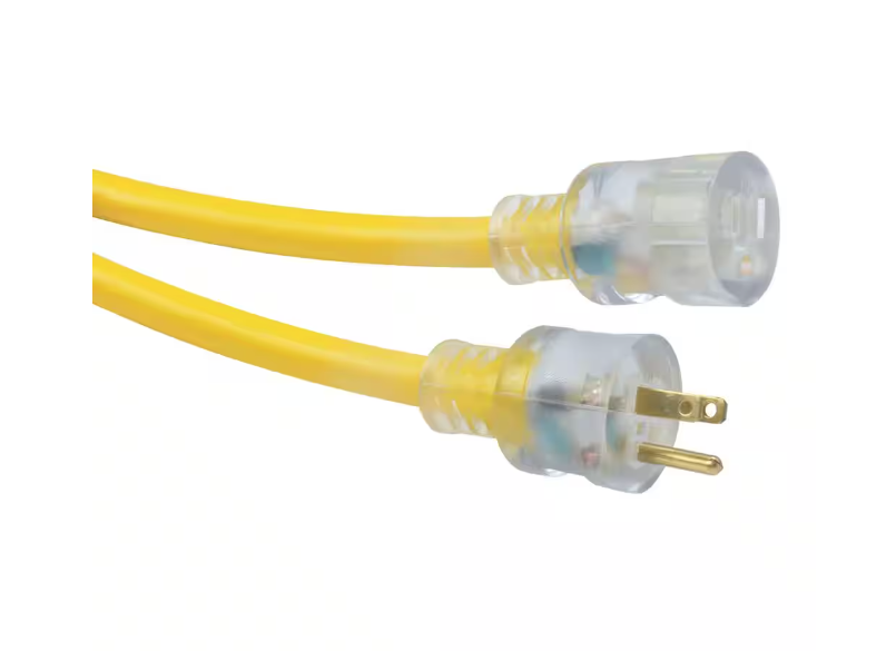 100 ft. 10/3 SJTW Extra Heavy-Duty 15-Amp General Purpose High Visibility Extension Cord with Lighted End, Yellow - 91004948308