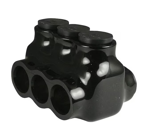 6 AWG - 250 MCM 600-Volt 3-Ports Multi Tap Connector Insulated Dual Sided, Black - 91004501338