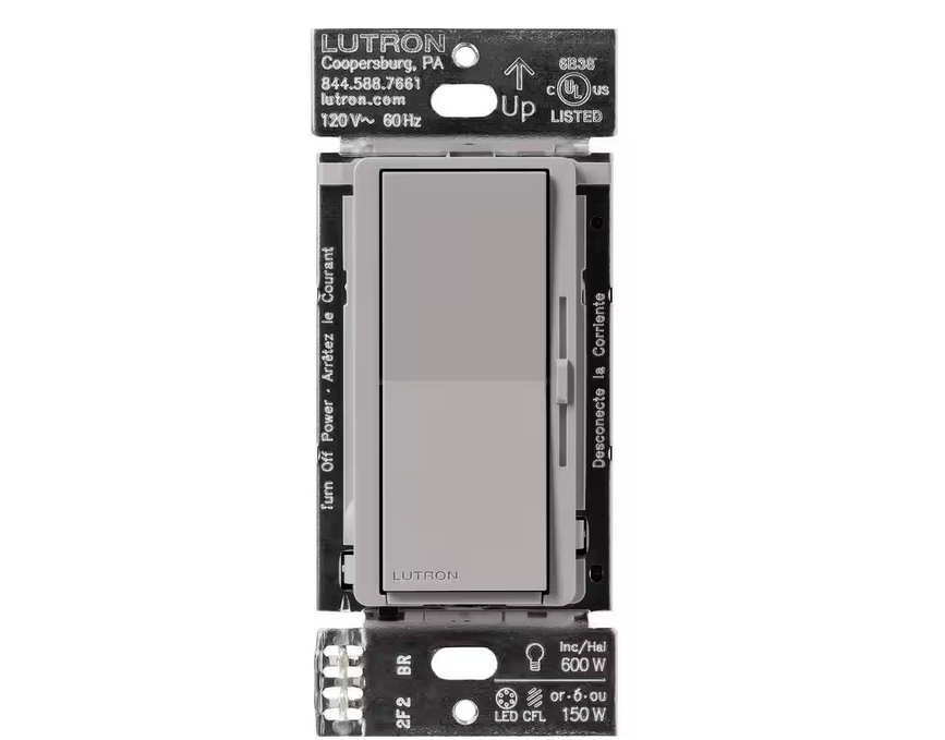 Diva Smart Dimmer Switch for Caseta Smart Lighting, 150-Watt LED, Gray (DVRF-6L-GR) - 91008989394
