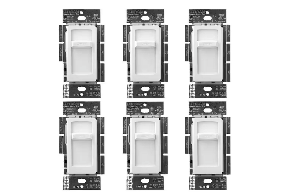 Skylark Contour LED+ Dimmer Switch for LED Bulbs, 150-Watt/Single-Pole or 3-Way, White (CTCL-6PK-WH) (6-Pack)