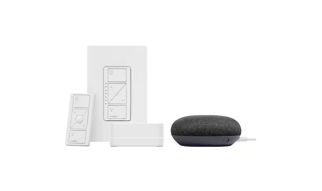 Caseta Smart Lighting Dimmer Switch Starter Kit w Google Home Mini Charcoal (CASETA1W-GMCHCL)
