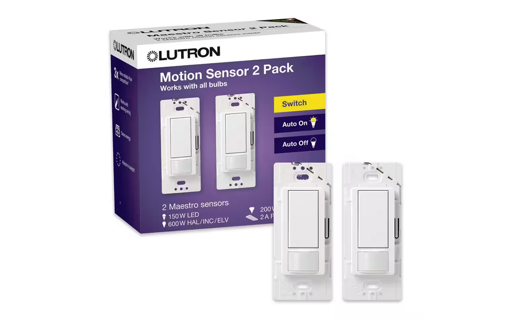 Maestro Motion Sensor Switch, 2 Amp/Single-Pole, White (MS-OPS2-WH-2) (2-Pack) - 91006340617