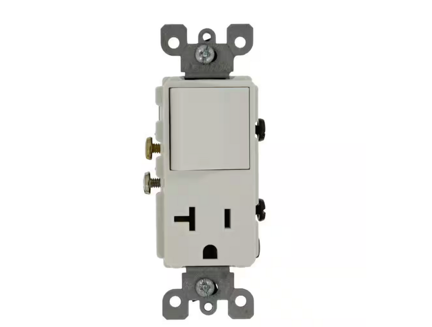 15 Amp Decora Commercial Grade Combination Single Pole Rocker Switch/20 Amp Outlet, White - 91002371831