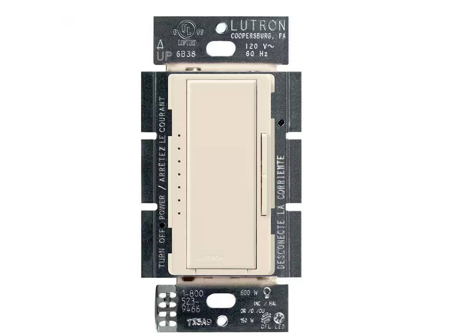 Maestro LED+ Dimmer Switch for Dimmable LED Bulbs, 150W/Single-Pole or Multi-Location, Light Almond (MACL-153MH-LA) - 9746362
